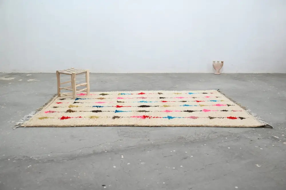Handmade moroccan azilal rug beige geometric bedroom carpet