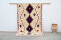 Beige & purple moroccan handmade azilal rug living room decor