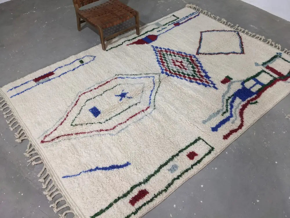 Handmade traditional moroccan azilal rug living room wool decor