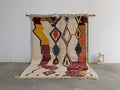 Vibrant cream geometric moroccan handmade azilal rug bedroom decor