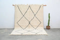 Handmade moroccan beni ouarain carpet cream & black living room rug