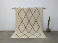 Handmade beni ouarain moroccan rug cream & black living room carpet