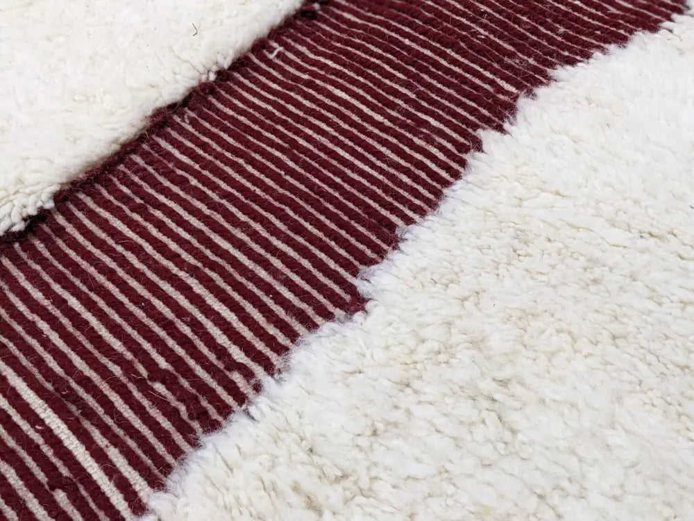 Handmade beni ouarain cream & burgundy wool rug living room decor
