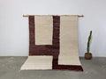 Handmade beni ouarain cream & burgundy wool rug living room decor