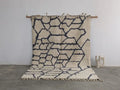 Handmade beige & navy beni ouarain rug living room wool decor