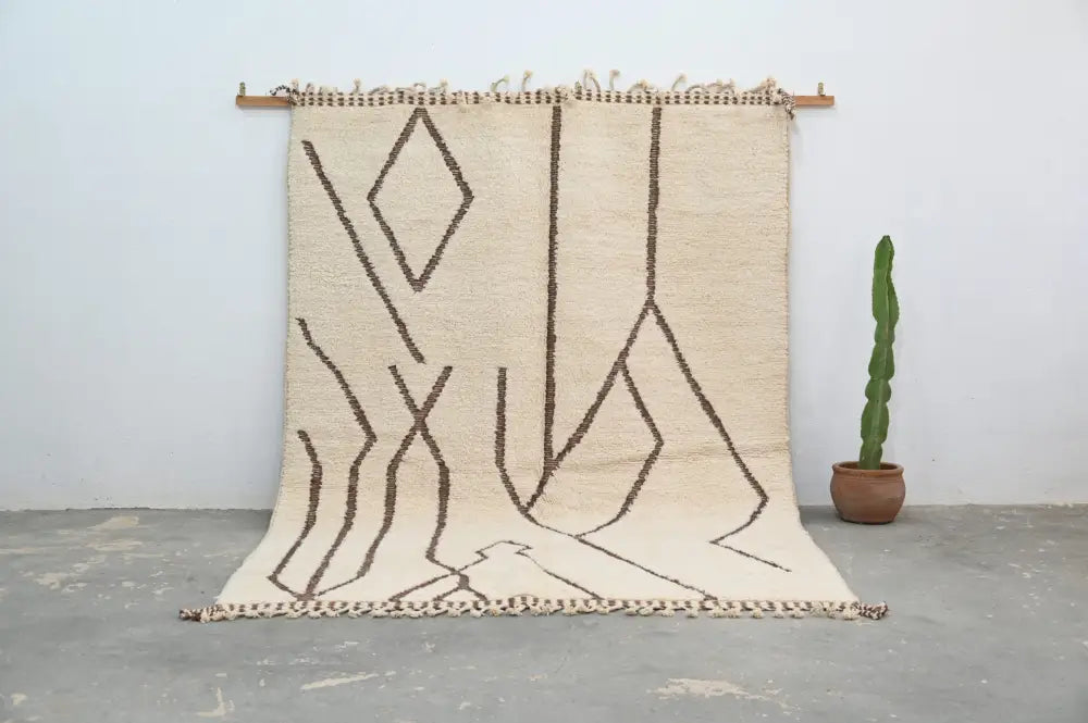 Handmade beige & brown beni ouarain rug living room geometric decor