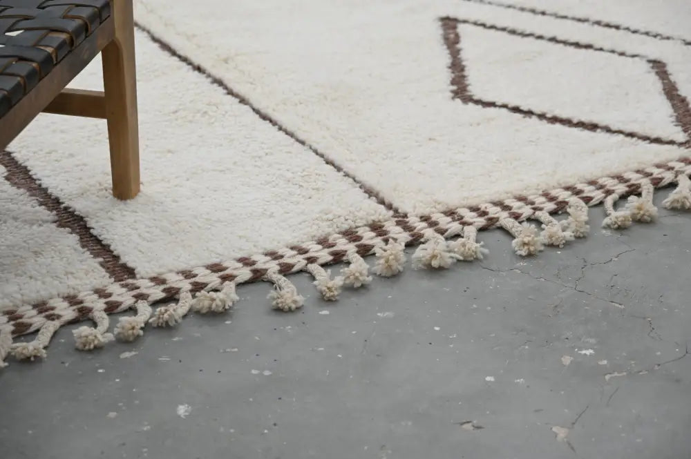 Handmade beige & brown beni ouarain rug living room geometric decor