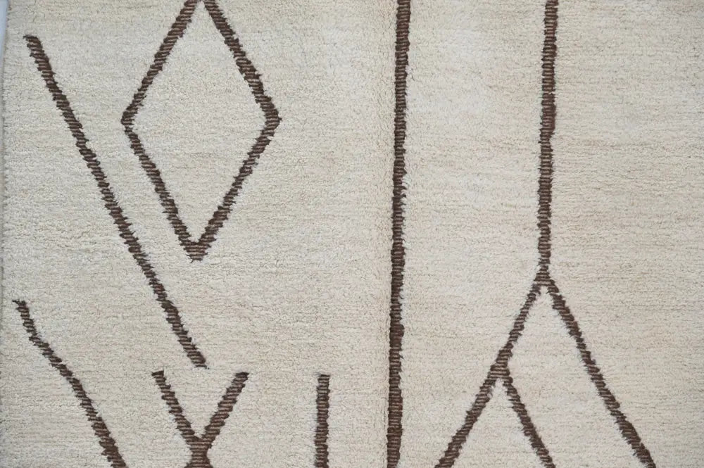 Handmade beige & brown beni ouarain rug living room geometric decor
