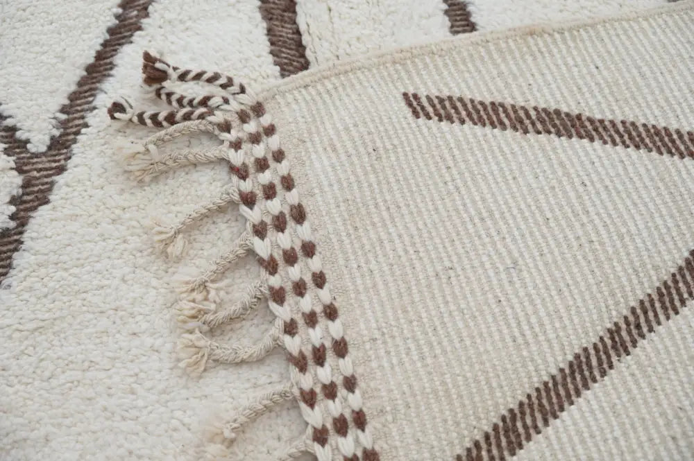 Handmade beige & brown beni ouarain rug living room geometric decor