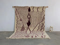 Handmade beige & burgundy beni ouarain rug living room wool decor
