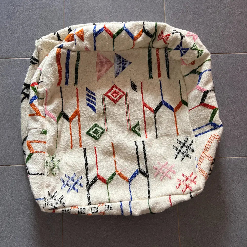 Moroccan handmade geometric cream cushion living room pouf