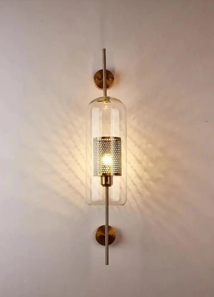 Modern moroccan brass and amber glass wall sconce bathroom light