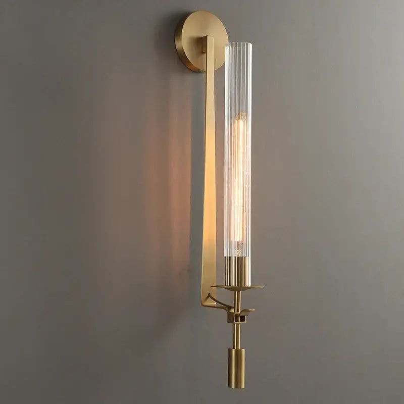 Modern gold wall sconce bedroom clear glass cylinder light