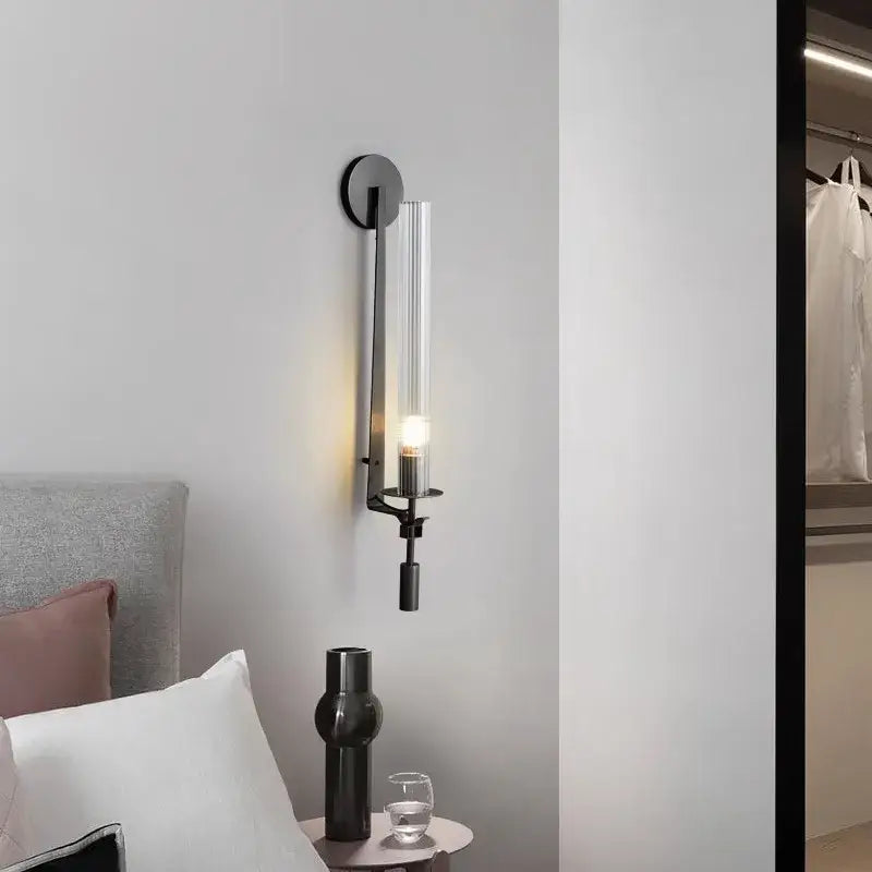 Modern gold wall sconce bedroom clear glass cylinder light