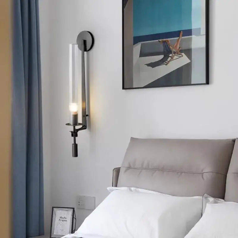 Modern gold wall sconce bedroom clear glass cylinder light