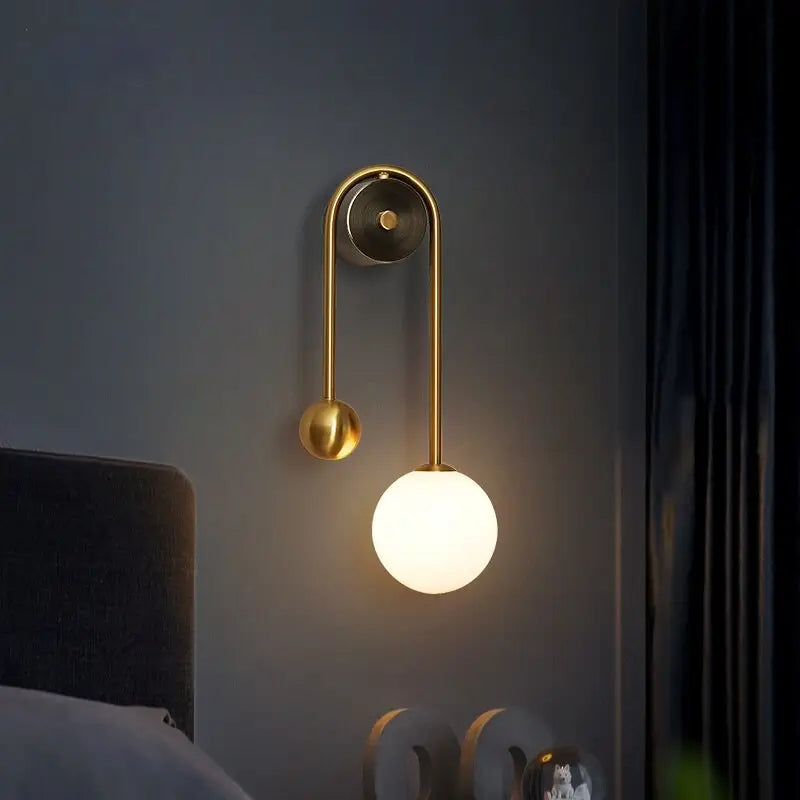 Minimalist moroccan gold wall sconces with frosted glass for bedroom
