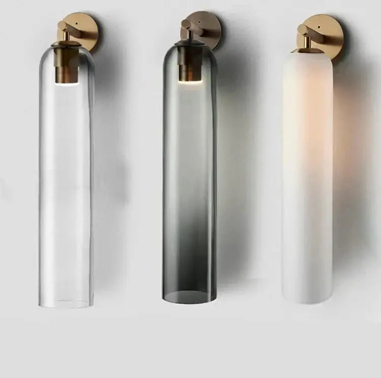 Modern smoked & frosted glass wall sconce bedroom sleek glass light
