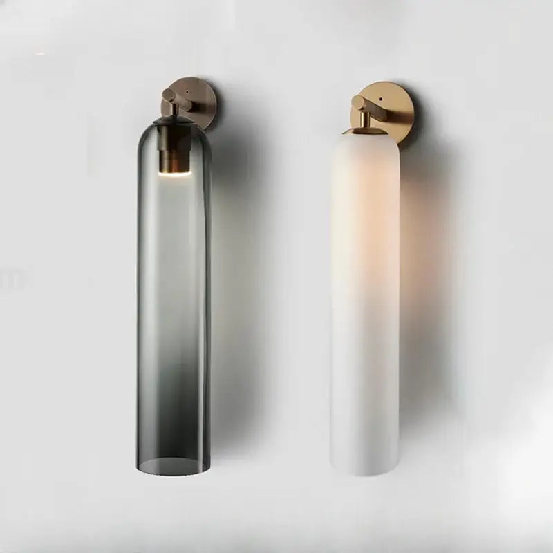 Modern smoked & frosted glass wall sconce bedroom sleek glass light