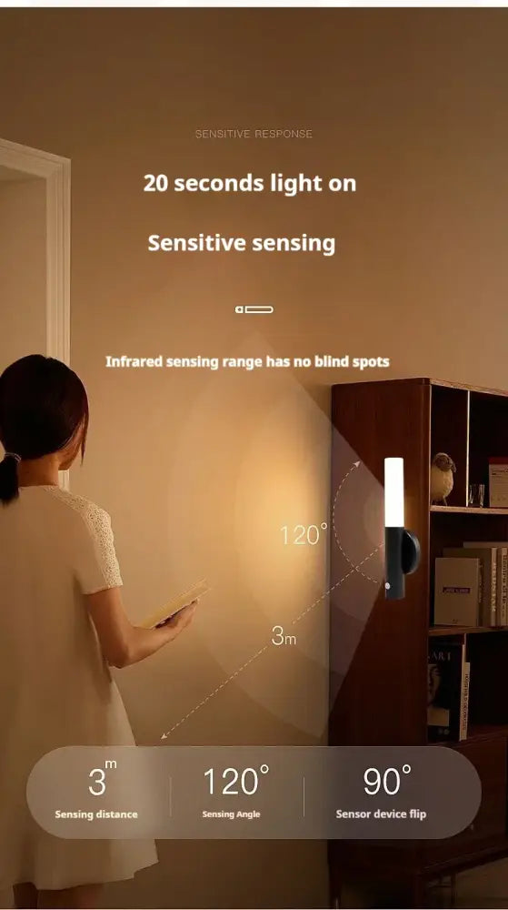 Modern black motion sensor battery operated wall lamp bedroom light