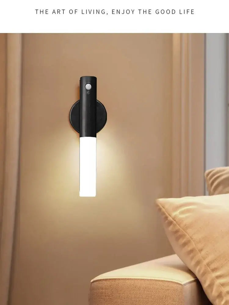 Modern black motion sensor battery operated wall lamp bedroom light