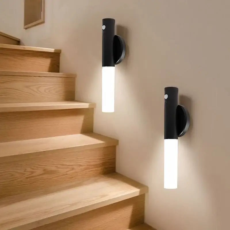 Modern black motion sensor battery operated wall lamp bedroom light