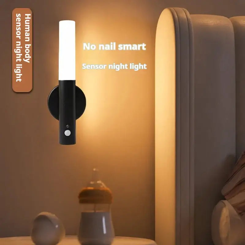 Modern black motion sensor battery operated wall lamp bedroom light