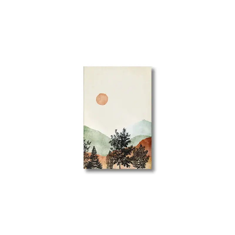 Watercolor mountain wall art set with wood frames for bedroom