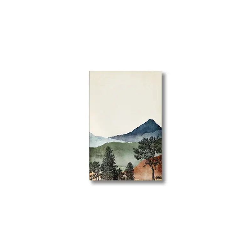 Watercolor mountain wall art set with wood frames for bedroom
