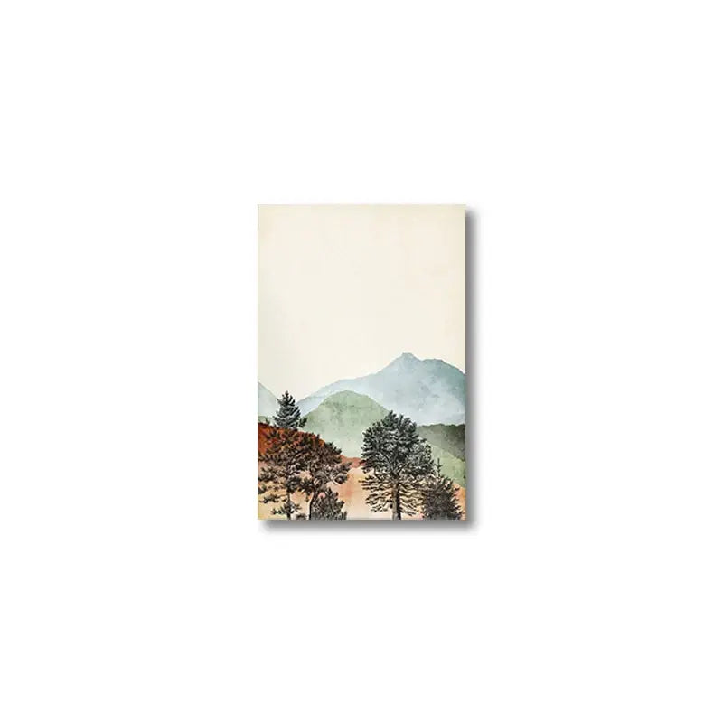 Watercolor mountain wall art set with wood frames for bedroom