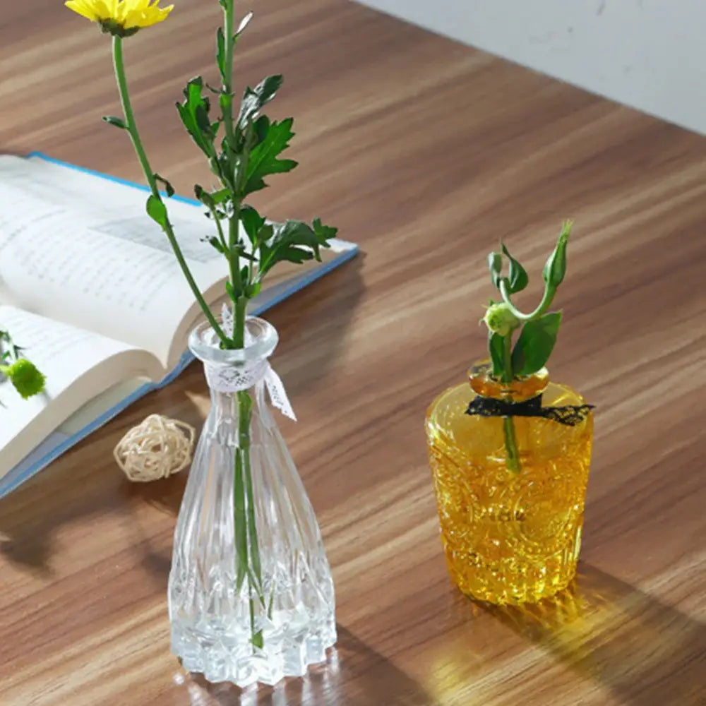 Ornate ribbed multicolor glass vase set living room flower pot