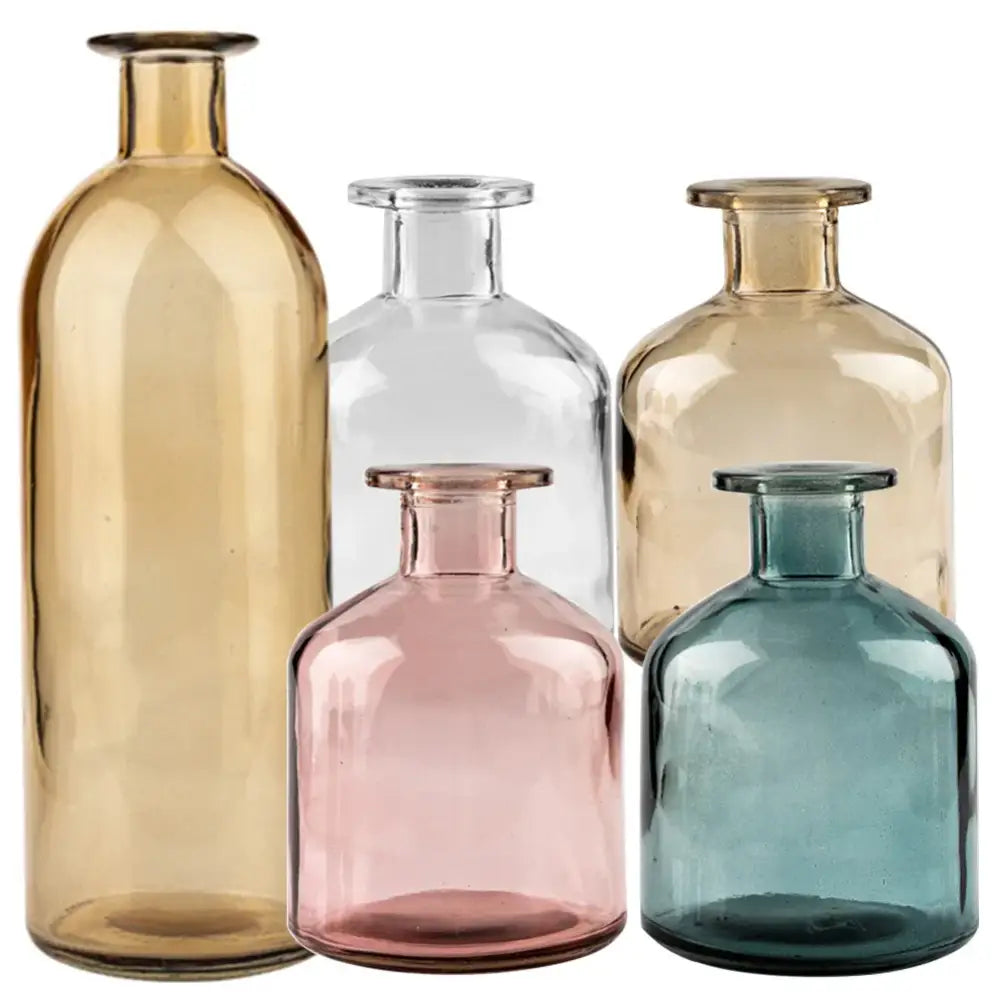 Ornate ribbed multicolor glass vase set living room flower pot