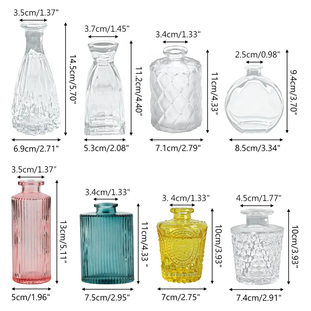 Ornate ribbed multicolor glass vase set living room flower pot