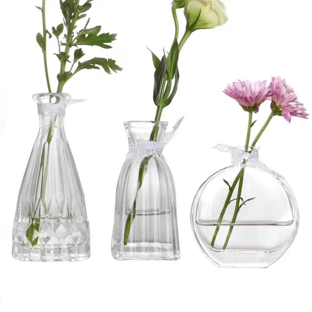 Ornate ribbed multicolor glass vase set living room flower pot