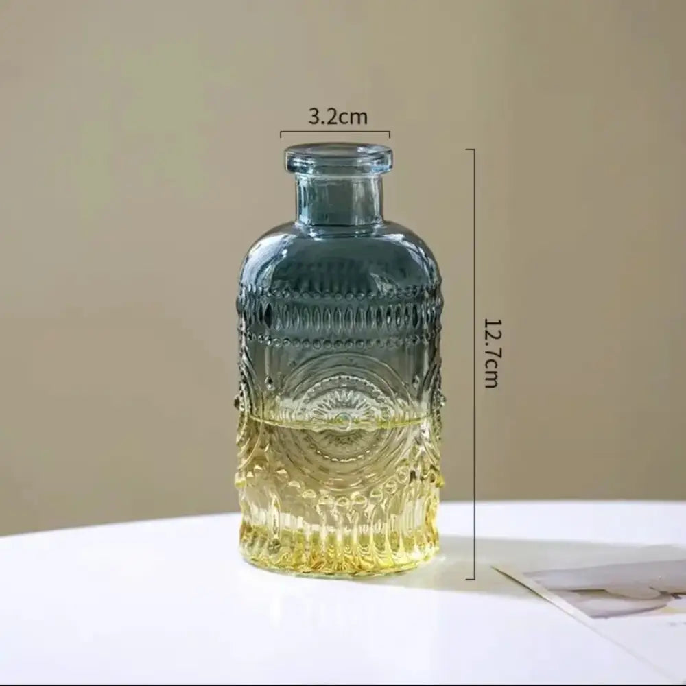 Ornate ribbed multicolor glass vase set living room flower pot