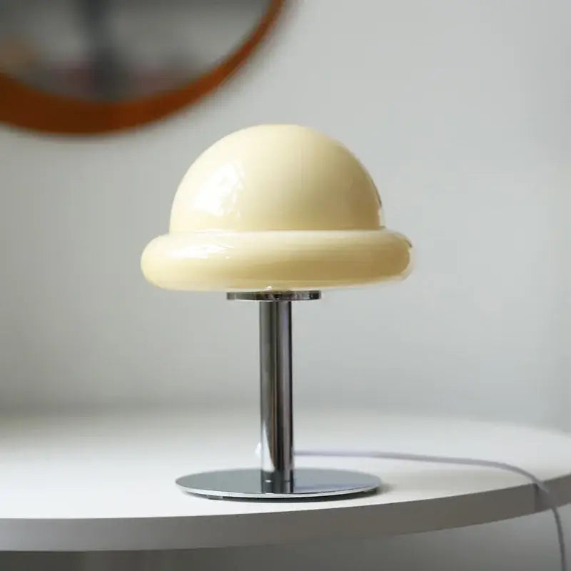 Retro bauhaus beige & orange mushroom table lamp bedroom accent