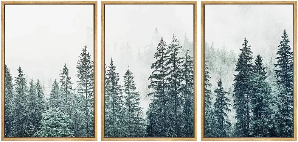 Misty blue & gray forest landscape canvas print set bedroom wall art