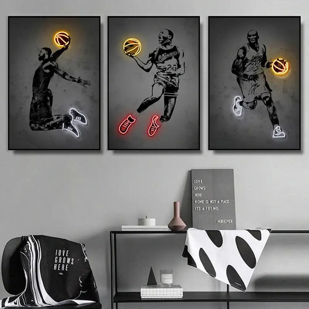 Modern ronaldo soccer stars neon wall art bedroom decor