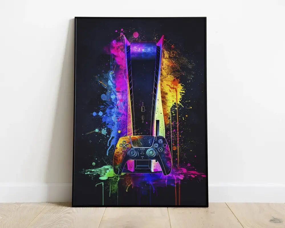 Vibrant neon video game posters set for gamer bedroom canvas art