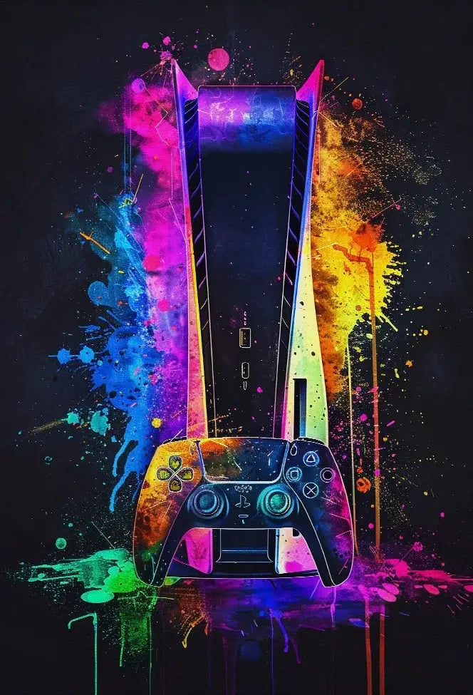Vibrant neon video game posters set for gamer bedroom canvas art