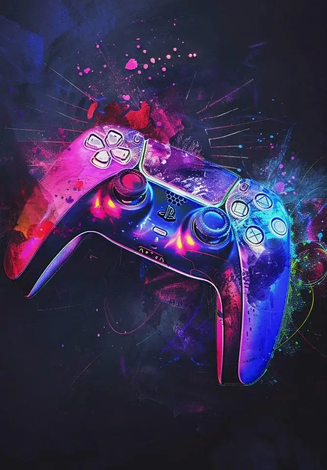Vibrant neon video game posters set for gamer bedroom canvas art