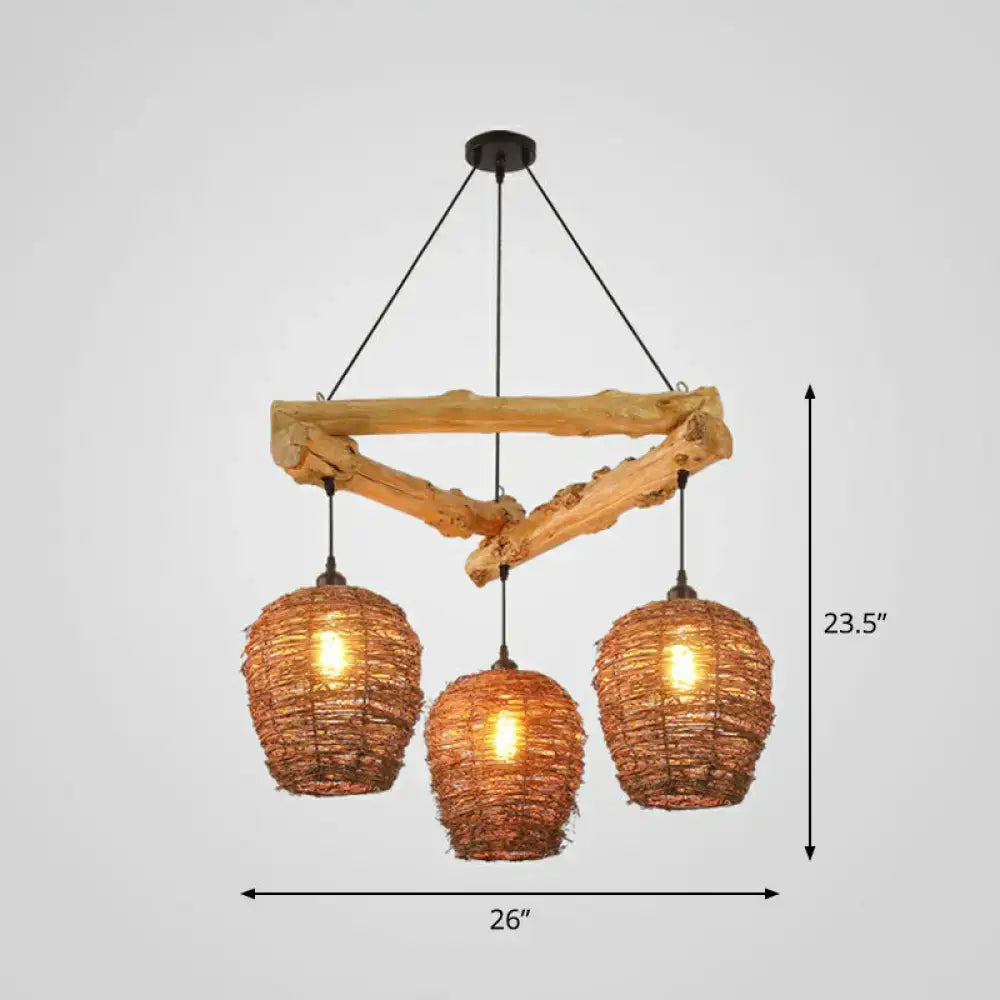 Rustic brown branch ceiling light – bedroom woven wicker chandelier