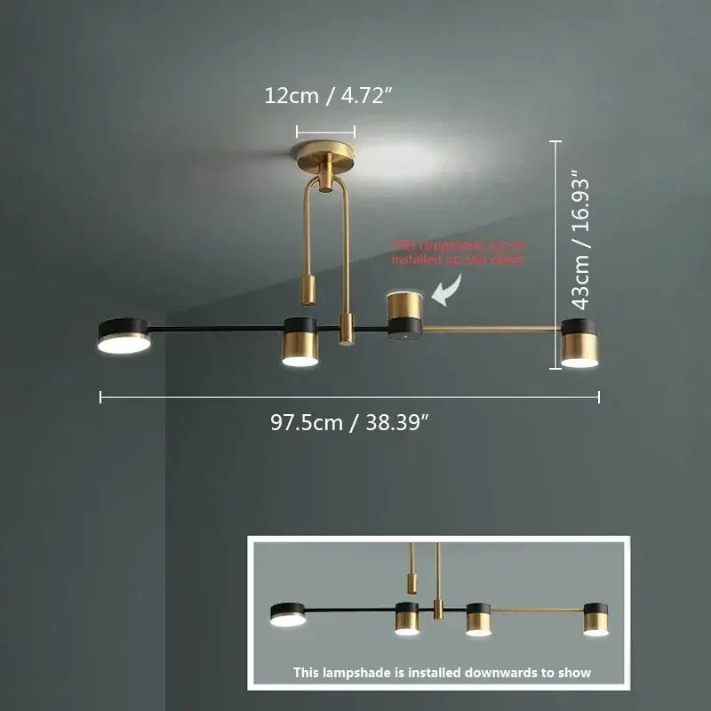 Modern black & gold geometric pendant light living room chandelier
