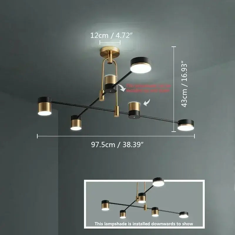 Modern black & gold geometric pendant light living room chandelier