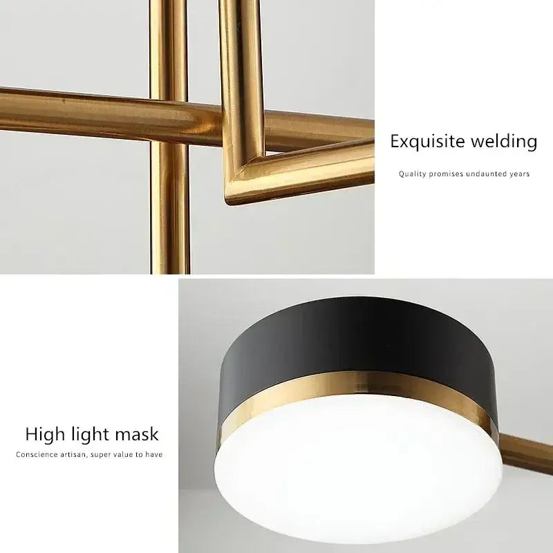 Modern black & gold geometric pendant light living room chandelier