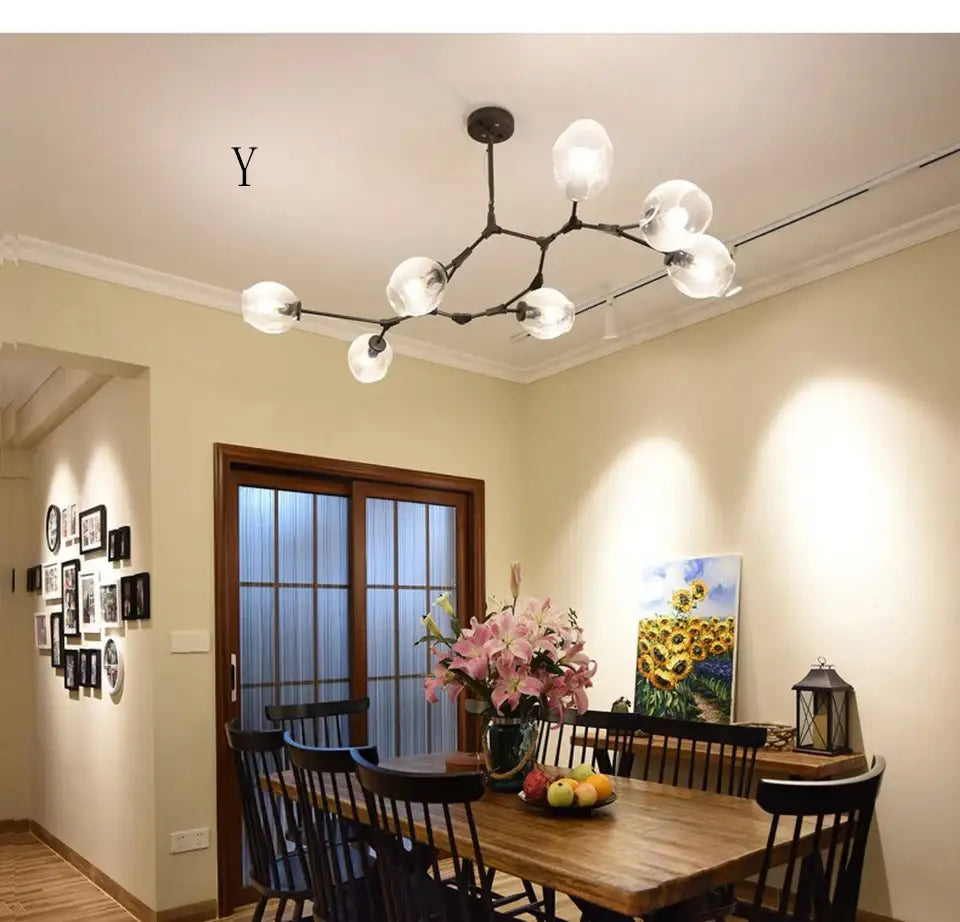 Amber glass globe nordic chandelier dining room hanging light