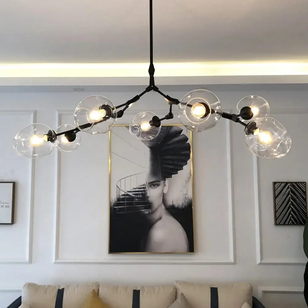 Amber glass globe nordic chandelier dining room hanging light