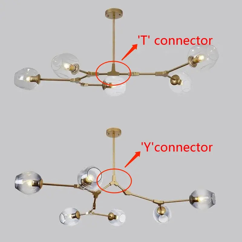 Amber glass globe nordic chandelier dining room hanging light