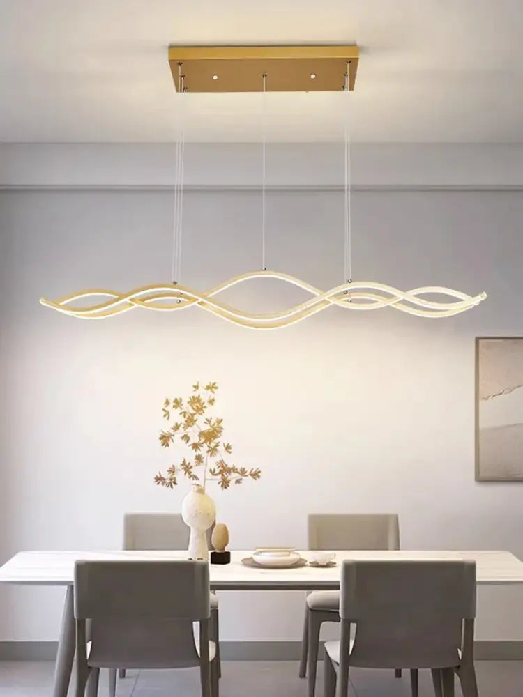 Modern wave led pendant lights for dining room metallic finish