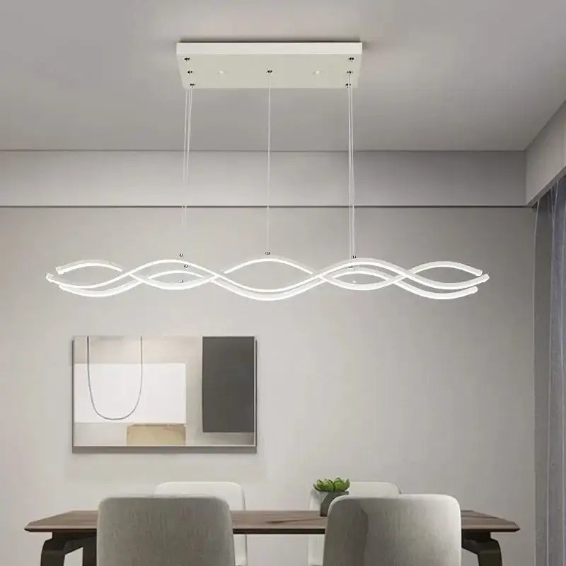 Modern wave led pendant lights for dining room metallic finish