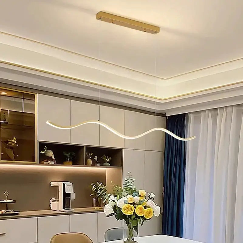Modern black & white wavy led pendant lights for dining room